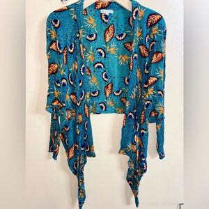 Patrons of Peace Teal Tie-Front Floral Blouse